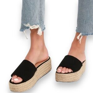 Lulus O'Ahu 2 Black Suede Espadrille Platforms 10